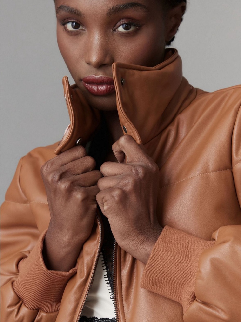 Anthropologie Vegan Leather Collared Puffer Jacket - Picture 3 of 9